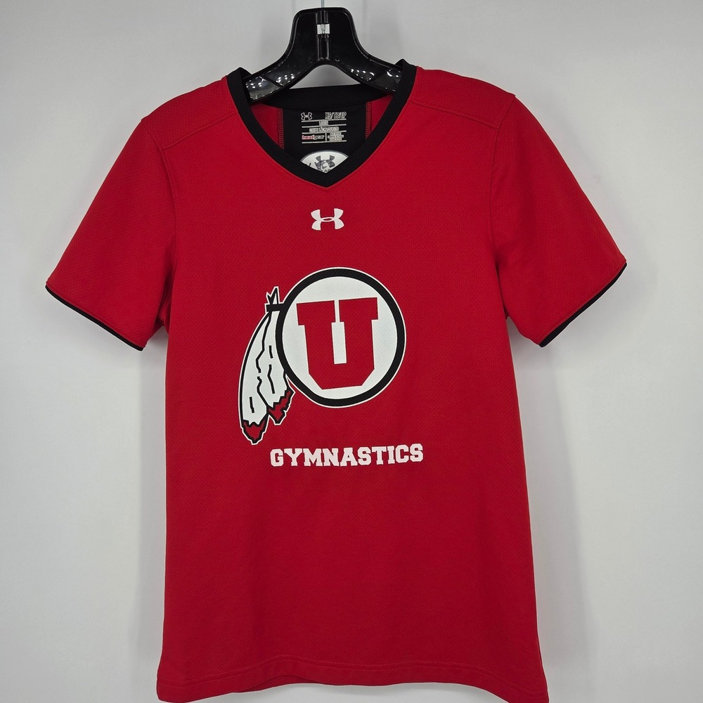 Under Armour Utah Utes Gymnastics Red Womens T Shirt XS Loose Heatgear